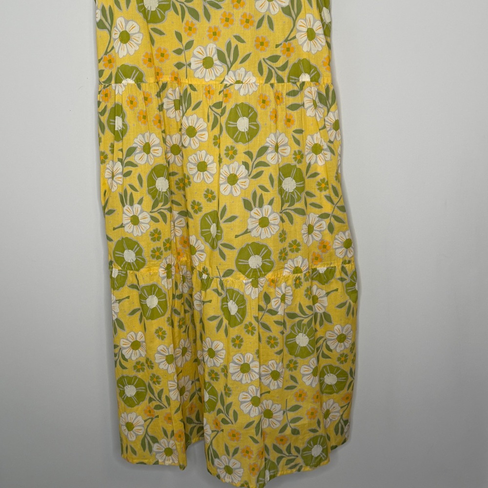 Gudrun Sjoden Yellow Floral Organic Cotton Tiered Midi Dress XL New 33-725-21 - Picture 8 of 11